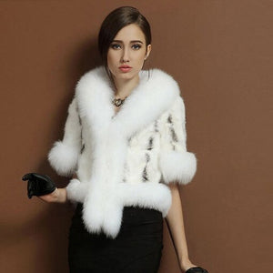 Natural Mink Coat Female with Big Fox Fur Collar Winter Jacket Women 15116