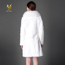 Load image into Gallery viewer, Women&#39;s Genuine Rabbit Fur Coat Genuine Fox Fur Collar Long Overcoat 15130