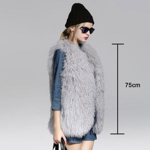 Women's Real Lamb Fur Vest Natural Fur Waistcoat Furry Sleeveless Garment 16202