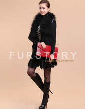Load image into Gallery viewer, Natural Knitted Rabbit Fur Vestmongolian Lamb Fur Collar Long Vest