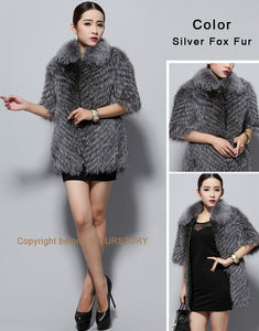 Women's Silver Fox Fur Coats with Fur Collar Puff Overcoat Winter Jackets Female Dress