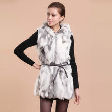 Load image into Gallery viewer, Natural Fur Vest Female with Big Fur Hood Rabbit Fur 5XL 6XL Plus Size Vest