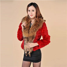 Load image into Gallery viewer, Rabbit Fur Coat Women&#39;s with Big Raccoon Fur Collar Real Natural Fur Coats Female