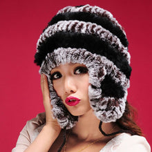 Load image into Gallery viewer, Real knitted Rex rabbit fur hat Beanie skullies cap ear muff earwarmer 060123