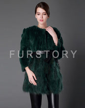 Load image into Gallery viewer, Women&#39;s Real Fur Coat Rabbit Fur Coats with Raccoon Hem Jacket