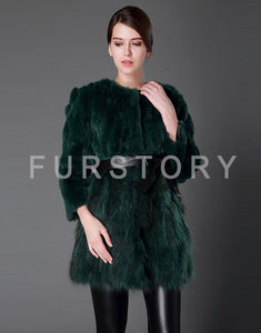 Women's Real Fur Coat Rabbit Fur Coats with Raccoon Hem Jacket