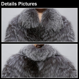 Women's Silver Fox Fur Coats with Fur Collar Puff Overcoat Winter Jackets Female Dress