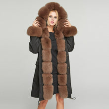 Load image into Gallery viewer, Fur Story FS18113 Women&#39;s Windproof Long Parka Detachable Rabbit Fur Lining Big Hood Jacket Fur Cuffs and Placket