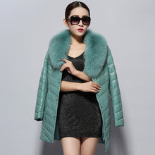 Load image into Gallery viewer, Genuine Leather Coat Female with Real Fox Fur Collar Outwear Winter Women&#39;s Down Coat