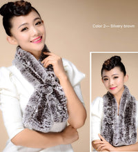 Load image into Gallery viewer, Real REX Rabbit Fur Scarf Flower Decoration Wrap Cape Shawl Neck Warmer Various Colors Soft Fur FS14507