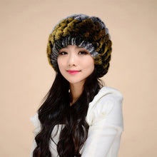 Load image into Gallery viewer, Real Rex Rabbit Fur Hat Double-use Scarf  Cap Fox Fur Decoration Pompom 14604