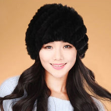 Load image into Gallery viewer, Women Knitted Real REX Rabbit Fur Hat Skullies Beanie Headgear 060108