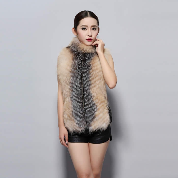 Natural Fox Fur Vest Fashion Warm Outerwear Sleeveless Women Short Jacket