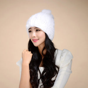 Women's Hats Knitted Real REX Rabbit Fur Beanie Hat 14603