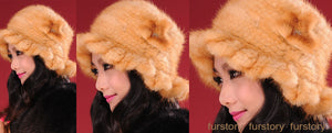 Womens Beanies Knitted Real Mink Fur Hat Cloche Hat Fedoras 13613