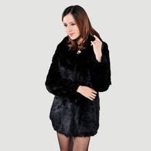 Load image into Gallery viewer, Winter Women&#39;s Rabbit Fur Coat with Fox Fur Collar Black Full Sleeve Natural Fur Coats Female