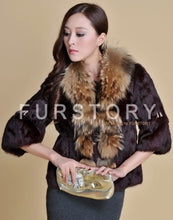 Load image into Gallery viewer, Real Rabbit Fur Coat Raccoondog Fur Collar with Hood Overcoat Jacket Waistcoat 7colors Short Version FS13073
