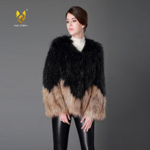 Load image into Gallery viewer, Women's Real Knitted Raccoon Fur  Coat Winter Fashion Patchwork Jacket 161172