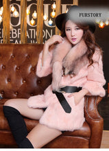 Load image into Gallery viewer, Natural Rabbit Fur Coat Jacket Real Raccoon Dog Fur Collar Trim Thick Jacket
