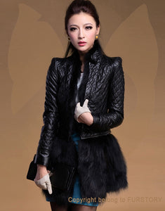 Genuine Leather Coat with Removable Hem of Real Fox Fur Double Wear Jackets Women