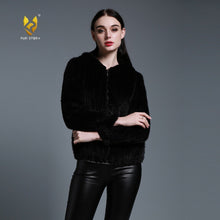 Load image into Gallery viewer, Women&#39;s Genuine Knitted Mink Fur Coat with Hood Winter jacket Women 15131