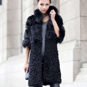 Natural Fox Fur Coat with Wool Free Shipping Plus Size Overcoat Winter Coat Women