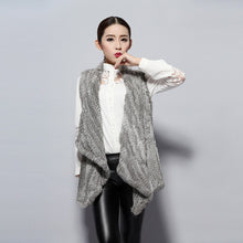 Load image into Gallery viewer, Women&#39;s Knitted Real Rabbit Fur Vest Europe Latest Style Long Vest Waistcoat Jacket