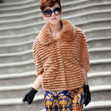 Load image into Gallery viewer, Real Rex Rabbit fur coat with bat sleeve design for women winter 010179