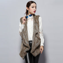 Load image into Gallery viewer, Women&#39;s Knitted Real Rabbit Fur Vest Europe Latest Style Long Vest Waistcoat Jacket