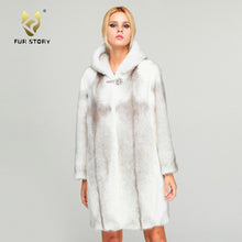 Load image into Gallery viewer, Fur Story FS18120 Women&#39;s Genuine Mink Fur Long Coat with Fur Hood Winter Warm Jacket