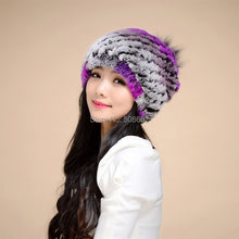 Load image into Gallery viewer, Real Rex Rabbit Fur Hat Double-use Scarf  Cap Fox Fur Decoration Pompom 14604