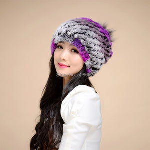 Real Rex Rabbit Fur Hat Double-use Scarf  Cap Fox Fur Decoration Pompom 14604