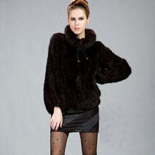 Load image into Gallery viewer, Women&#39;s Knitted Mink Fur Coat Women Big Collar Zipper Winter jacket 15199