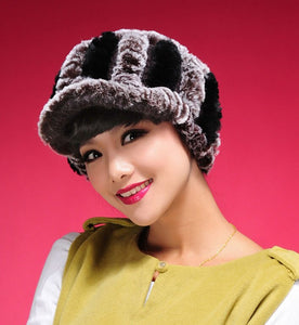 Fur Hat Real Rex Rabbit Hat Lady Headgear for Women 13604