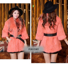 Load image into Gallery viewer, Natural Rabbit Fur Coat Jacket Real Raccoon Dog Fur Collar Trim Thick Jacket