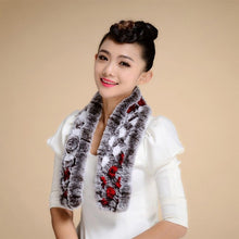 Load image into Gallery viewer, Real REX Rabbit Fur Scarf Wrap Cape Shawl Neck Warmer Women Scarf Flower Decoration FS14509