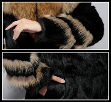 Load image into Gallery viewer, Natural Rabbit Fur Coat Supper Big Raccoon Fur Collar Women Overcoat Winter Outwear