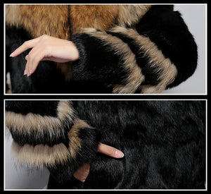 Natural Rabbit Fur Coat Supper Big Raccoon Fur Collar Women Overcoat Winter Outwear