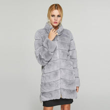 Load image into Gallery viewer, Women&#39;s Genuine Rabbit Fur Coat Women  Zip Stand-up Collar  Winter jacket  18131