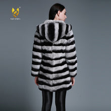 Load image into Gallery viewer, Women&#39;s Genuine Rabbit Fur Coat  with Fur Hood Winter Female Overcoat 15190