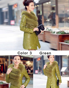 Genuine Leather Women's Winter Down Coat Real Fox Fur Collar Decoration Female Outwear