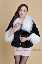 Load image into Gallery viewer, Real Rabbit fur coat fox fur collar and cuff jacket overcoat womens&#39; garment winter coat FS13066