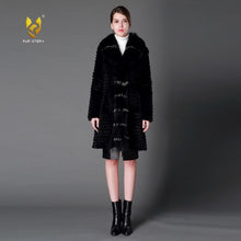 Load image into Gallery viewer, Women&#39;s Genuine Rabbit Fur Coat Genuine Fox Fur Collar Long Overcoat 15130