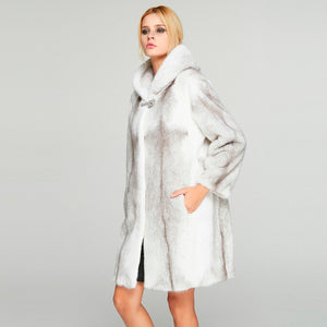 Fur Story FS18120 Women's Genuine Mink Fur Long Coat with Fur Hood Winter Warm Jacket