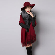 Load image into Gallery viewer, Fashion Cashmere Shawl with Big Fox Collar Natural Fur Poncho 15727