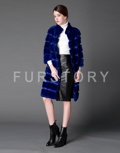 Natural Rex Rabbit Coat Women Grace Long Overcoat Jacket Winter Outerwear