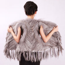 Load image into Gallery viewer, Women&#39;s Real Rabbit Fur Vest with Raccoon Collar Long Tassel Knitted Fur Vest Female