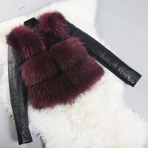 Natural Raccoon Fur Genuine Leather Jacket Women's Real Fur Coat  16146