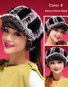 Fur Hat Real Rex Rabbit Hat Lady Headgear for Women 13604