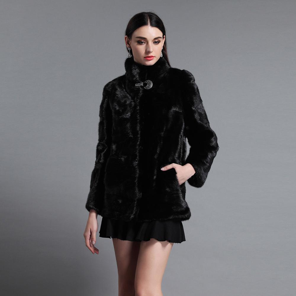 Women's Genuine Mink Fur Coat Women Stand-up Collar Outerwear 161142